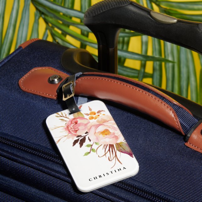 Blush Floral Rose Boho Peak Personalisiert Gepäckanhänger (Vorderseite Insitu 1)