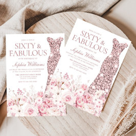 Blush Floral & Rose Gold Dress 60. Geburtstagspart Einladung