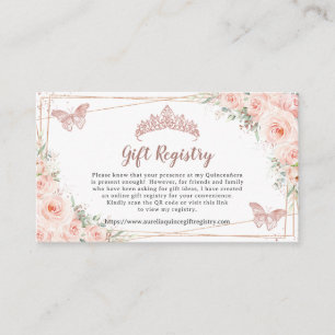 Blush Floral Rose Gold Quinceanera Geschenkkartei Begleitkarte