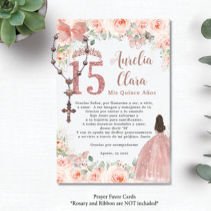 Blush Floral Rose Gold Quinceñera 15 Gebet Karte