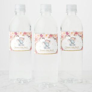 Blush Floral Rose Niedlich Elephant Baby Dusche Wasserflaschenetikett