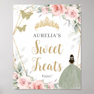 Blush Floral Sage Green Quinceanera Sweet Leckerei Poster