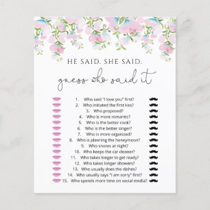 Blush Floral sagte er sagte, sie raten Spielkarten