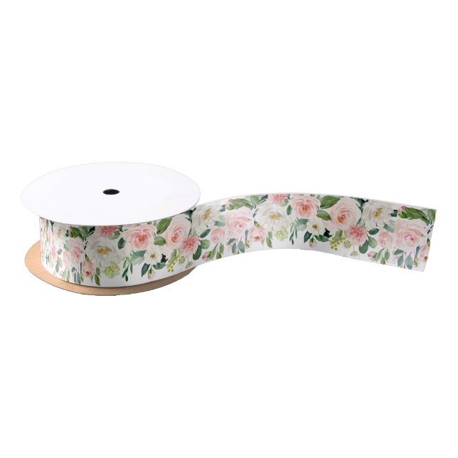 Blush Floral Satin Ribbon Satinband (Spule)