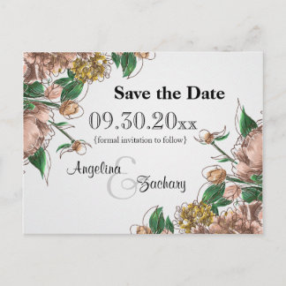 Blush Floral Save the Date Hochzeitkarte Ankündigungspostkarte