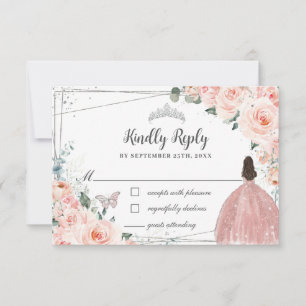 Blush Floral Silver QUINCEAÑERA Kleidung Schmetter RSVP Karte