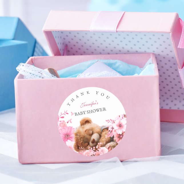 Blush Floral Teddy Bear Baby Dusche Danke Stic Runder Aufkleber (Von Creator hochgeladen)