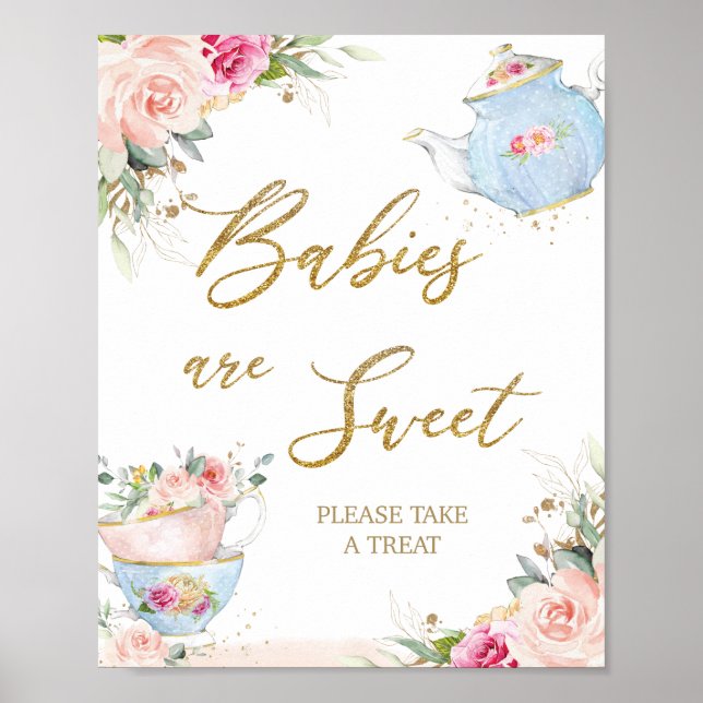 Blush Floral Tee Party Babies Sweet Take Leckerei Poster (Vorne)