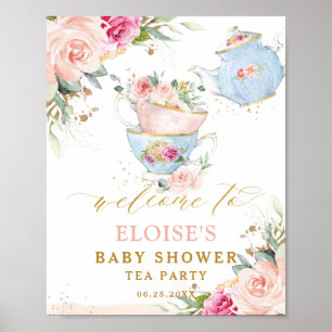 Blush Floral Tee Party Bridal Baby Dusche Empfang Poster