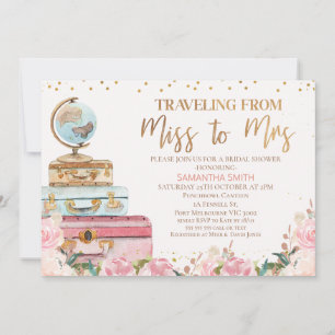 Blush Floral Travelling Miss an Mrs. Brautparty Einladung