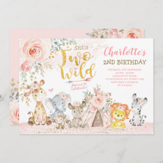 Blush Floral Tribal Safari 2. Geburtstag Einladung