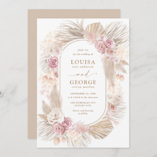 Blush Floral Tropical Boho Pampas Grass Wedding Einladung