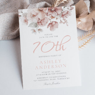 Blush Floral Wasserfarbe 70. Geburtstag Einladung