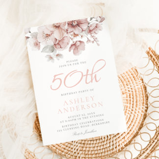 Blush Floral Watercolor 50. Geburtstag Einladung