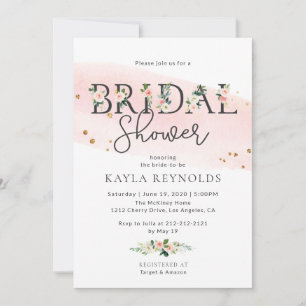 Blush Floral Watercolor Bridal Dusche Einladung