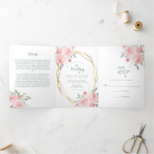 Blush Floral Watercolor Gold Frame Foto Hochzeit