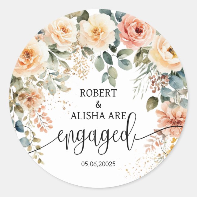Blush Floral Watercolor Hochzeitsticker Runder Aufkleber (Vorderseite)