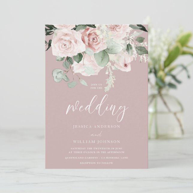 Blush Floral Watercolor Sage Blätter Hochzeit Einladung (Stehend Vorderseite)
