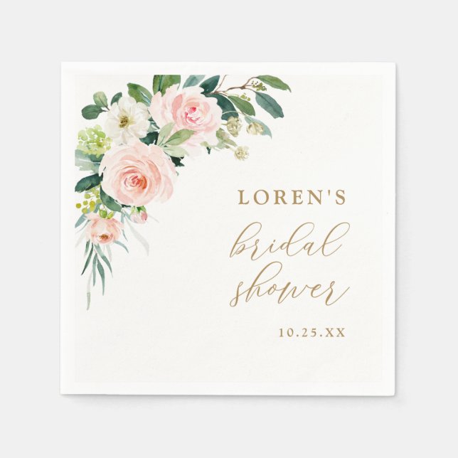 Blush Floral WatercolorBridal Dusche Napkins Serviette (Vorderseite)