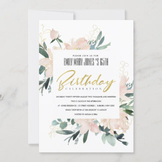 BLUSH FLORAL WATH WATERCOLOR JEDEN ALTER GEBURTSTA EINLADUNG