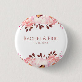 Blush Floral Wedding Button mit Individuellen Name