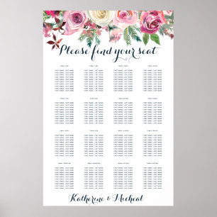 Blush Floral Wedding Chart Poster