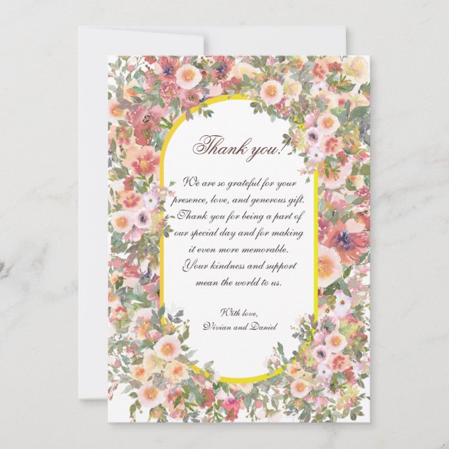 Blush Floral Wedding Danke Karte (Vorderseite)