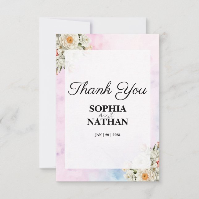 Blush Floral Wedding Danke Karte (Vorderseite)