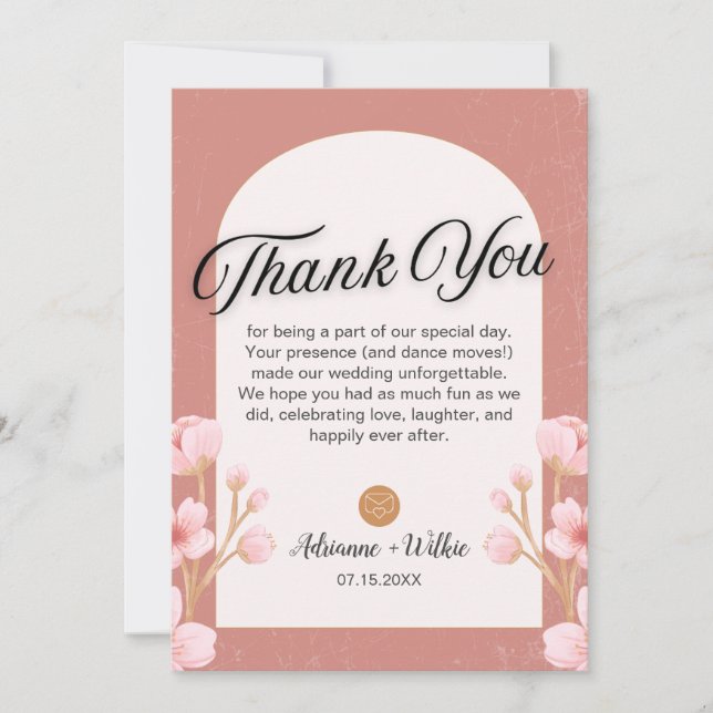 Blush Floral Wedding Dankeschön Card mit Foto Dankeskarte (Vorderseite)