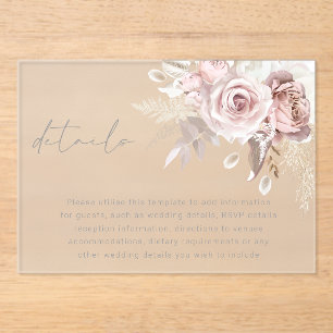 Blush Floral Wedding Details Eintrittskarte Acryleinladungen