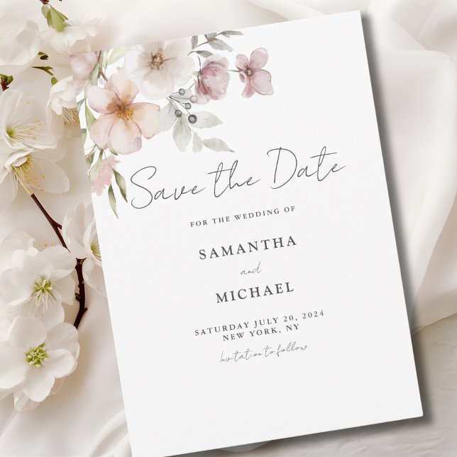 Blush Floral Wedding Flat Save the Date Card (Von Creator hochgeladen)