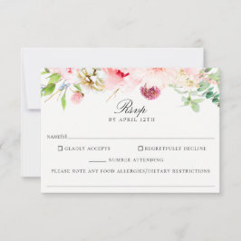 Blush Floral Wedding Food Allergy RSVP Card