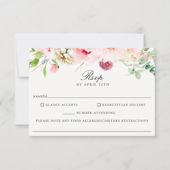 Blush Floral Wedding Food Allergy RSVP Card (Vorderseite)