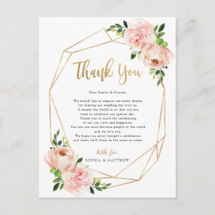 Blush Floral Wedding Geometric Sitzplatz Danke Kar Postkarte