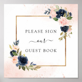 Blush Floral Wedding Guest Book Square Zeichen Poster
