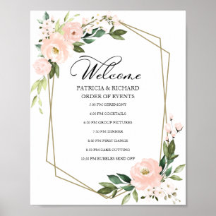 Blush Floral Wedding Order of Event Sign Poster