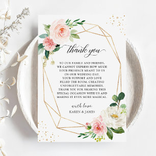 Blush Floral Wedding Place Einstellung Danke Karte