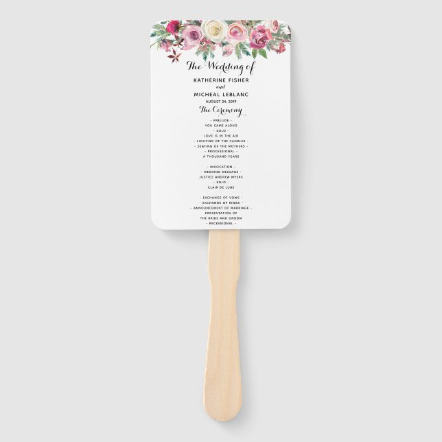 Blush Floral Wedding Program Fan Fächer (Vorderseite)