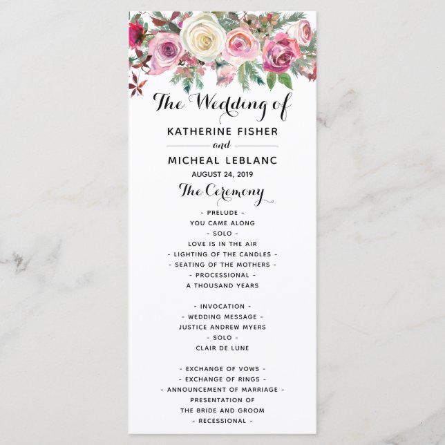 Blush Floral Wedding Program Programm (Vorderseite)