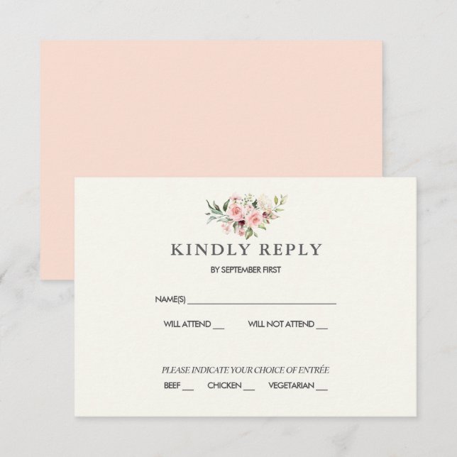 Blush Floral Wedding RSVP Card - Cream Einladung (Vorne/Hinten)