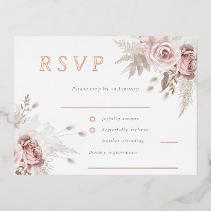 Blush Floral Wedding RSVP Rose Gold Folie Einladungspostkarte