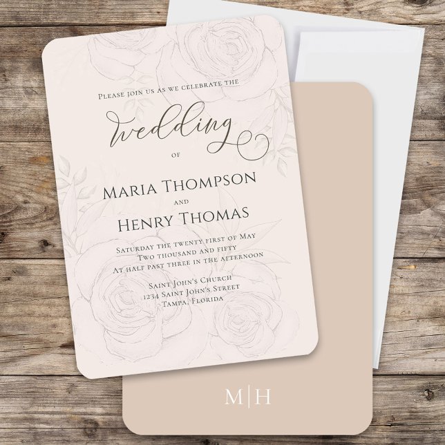 Blush Floral Wedding Script Elegant Einladung (Elegant floral calligraphy wedding invitation )