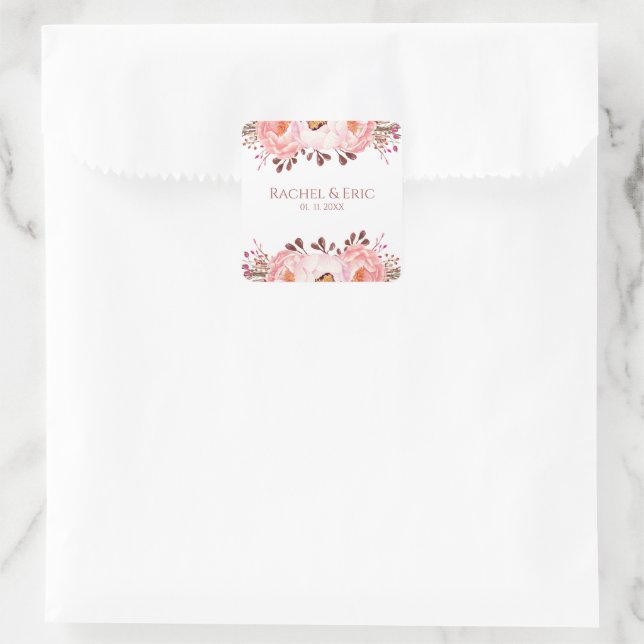 Blush Floral Wedding Stickers mit Individuellen Na (Tasche)