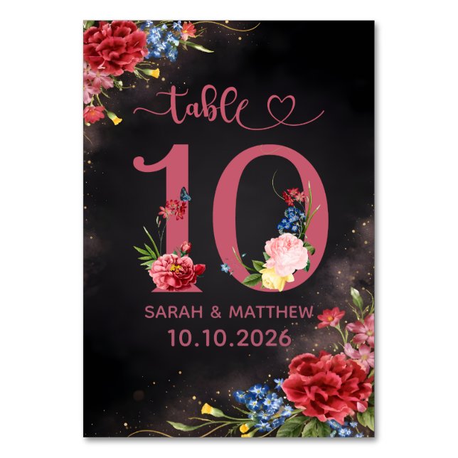 Blush Floral Wedding Table Number  10 Card Tischnummer (Vorderseite)