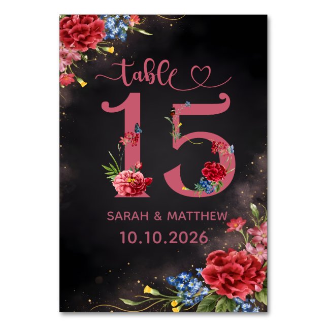 Blush Floral Wedding Table Number 15 Card Tischnummer (Vorderseite)
