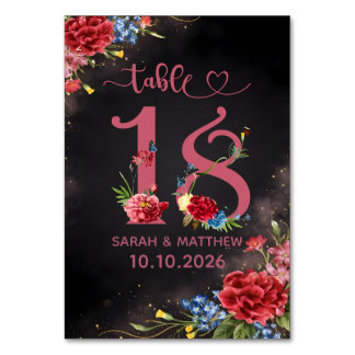 Blush Floral Wedding Table Number 18 Card Tischnummer