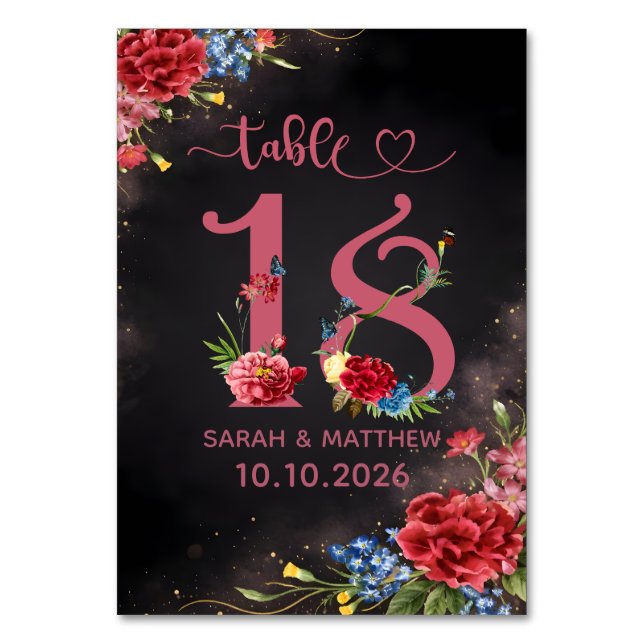 Blush Floral Wedding Table Number 18 Card Tischnummer (Vorderseite)