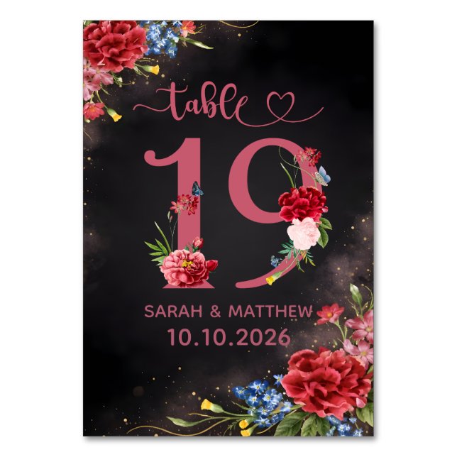 Blush Floral Wedding Table Number 19 Card Tischnummer (Vorderseite)