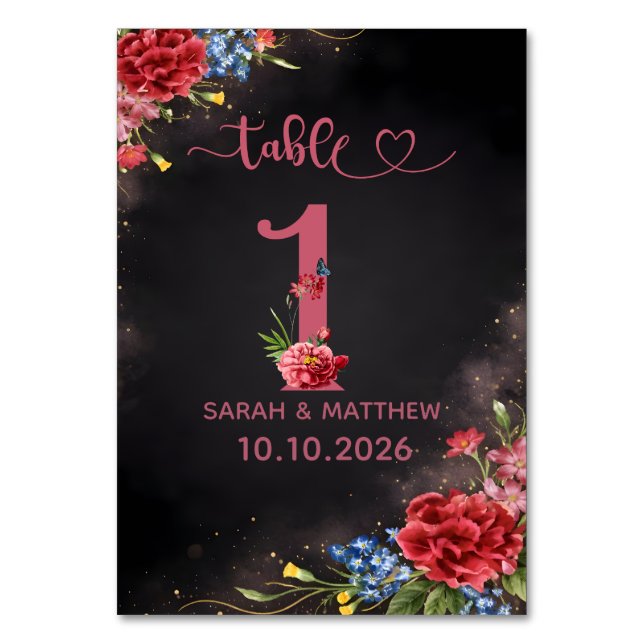Blush Floral Wedding Table Number  1 Card Tischnummer (Vorderseite)