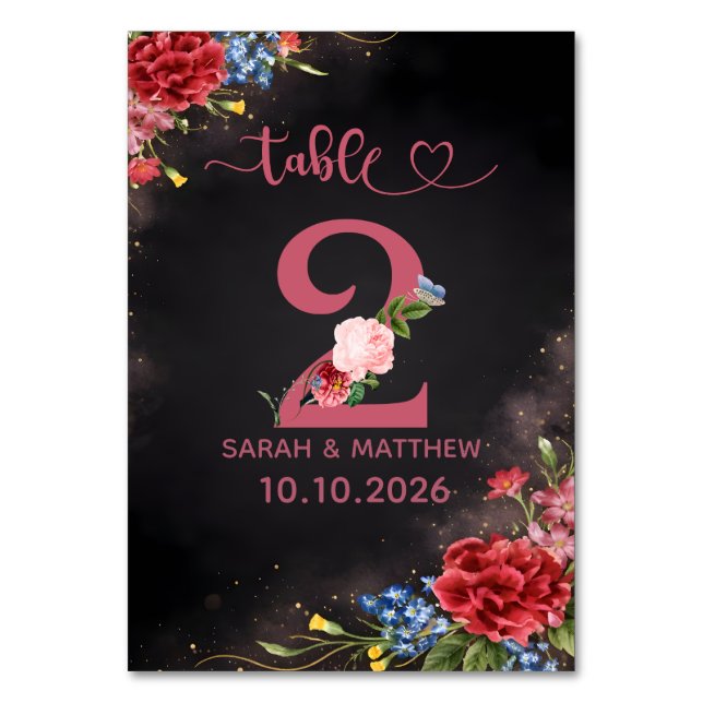 Blush Floral Wedding Table Number 2 Card Tischnummer (Vorderseite)